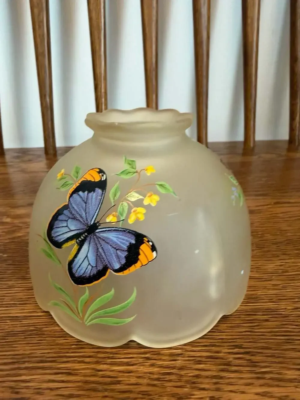 Vintage Westmoreland Frosted Satin Glass Fairy Lamp Shade with Hand Painted Butt